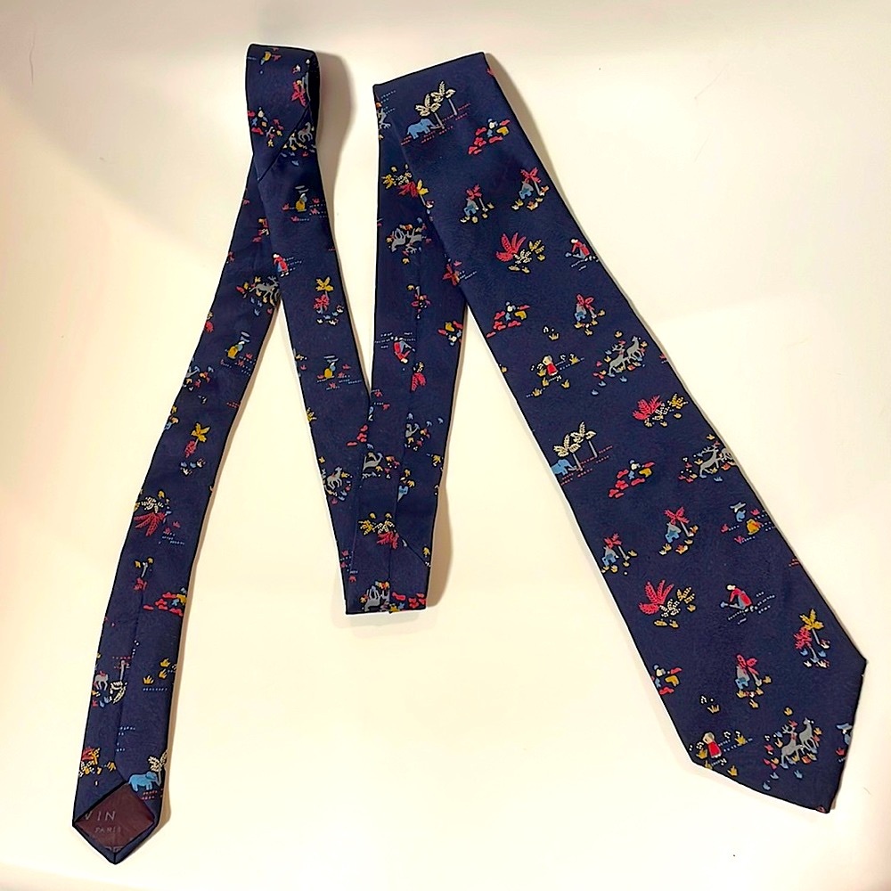 Lanvin Silk Tie in Navy Blue and Nature designs